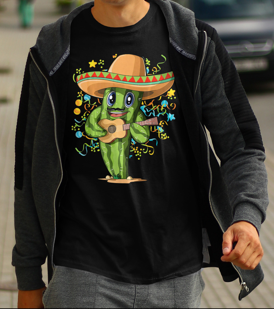 Mexican Cactus Sombrero Guitar Fiesta T-Shirt