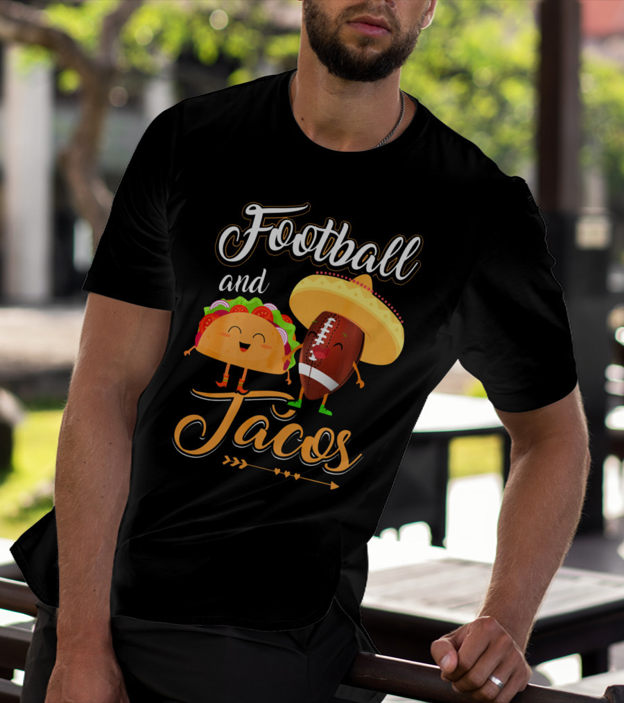 Football And Tacos Cute Cartoon Characters T-Shirt
