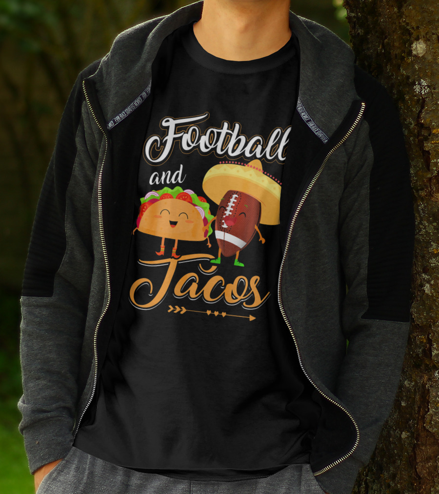 Football And Tacos Cute Cartoon Characters T-Shirt