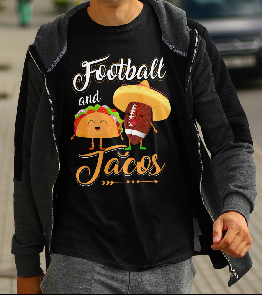 Football And Tacos Cute Cartoon Characters T-Shirt