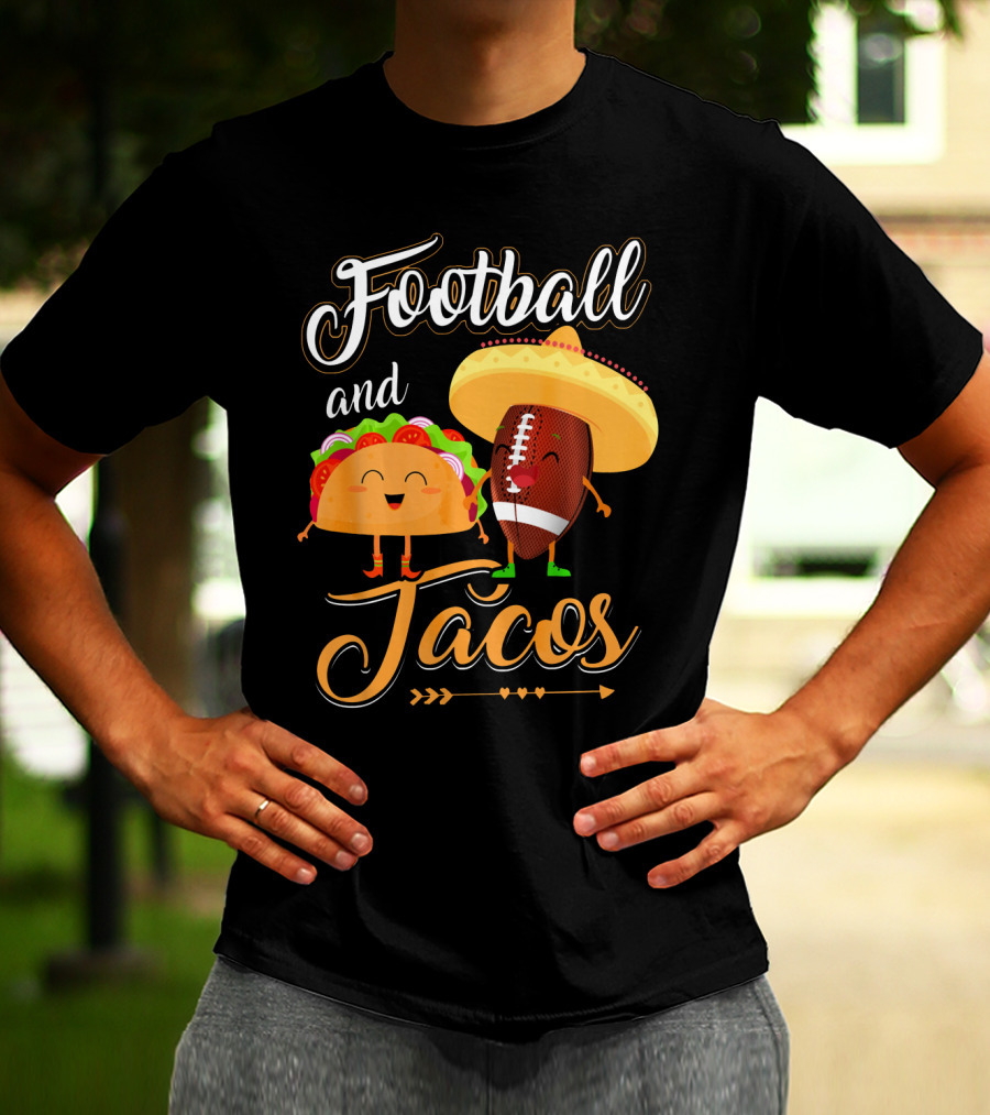Football And Tacos Cute Cartoon Characters T-Shirt