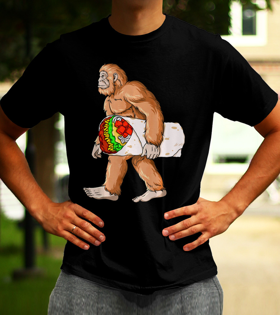 Bigfoot Carrying Burrito Sasquatch Cinco De Mayo T-Shirt