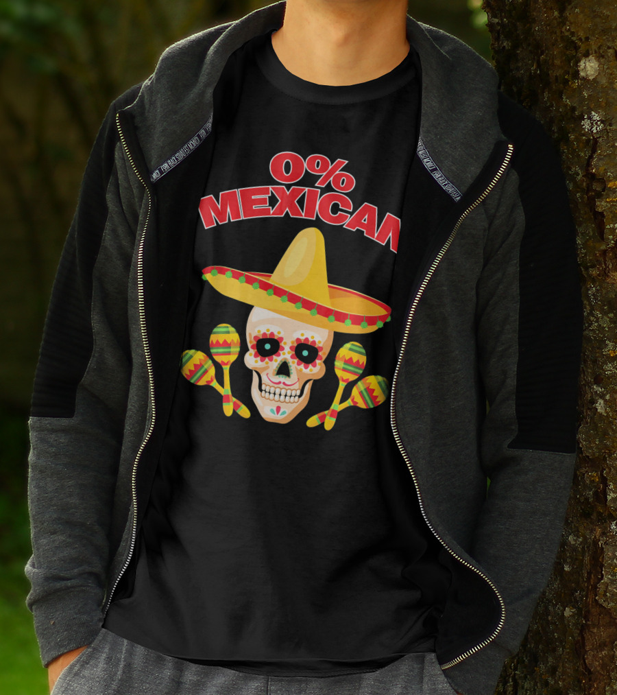 0% Mexican Sombrero Skull With Colorful Maracas For Cinco De Mayo Party T-Shirt