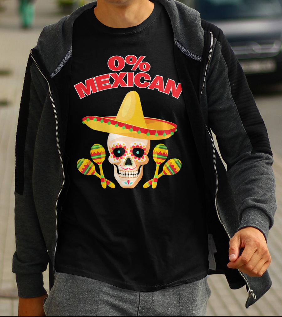 0% Mexican Sombrero Skull With Colorful Maracas For Cinco De Mayo Party T-Shirt