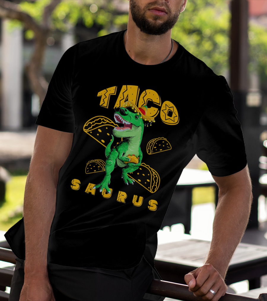 Cinco De Mayo Taco Saurus Dinosaur With Sombrero And Tacos T-Shirt