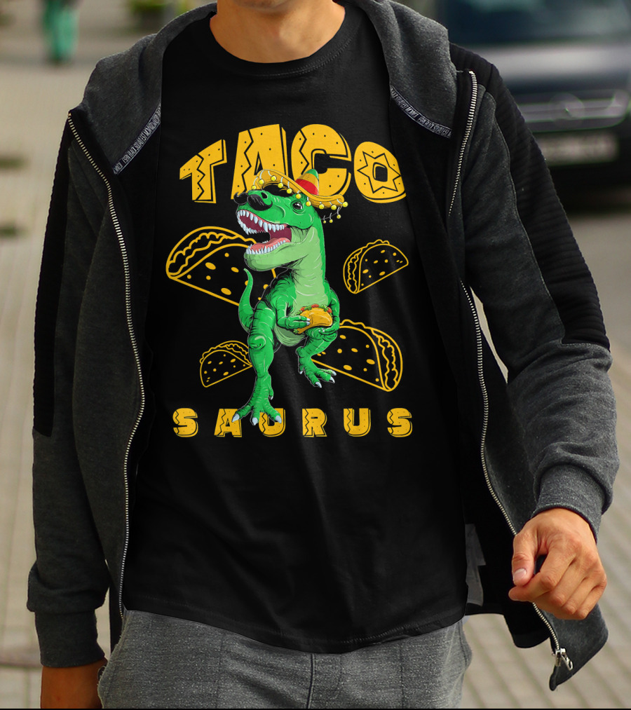 Cinco De Mayo Taco Saurus Dinosaur With Sombrero And Tacos T-Shirt