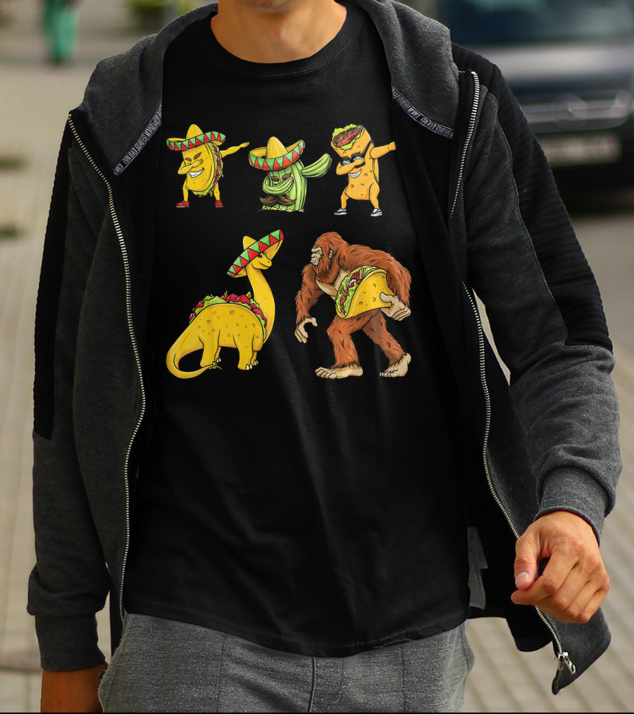 Cinco De Mayo Taco Cactus Burrito Dinosaur Sombrero Bigfoot T-Shirt