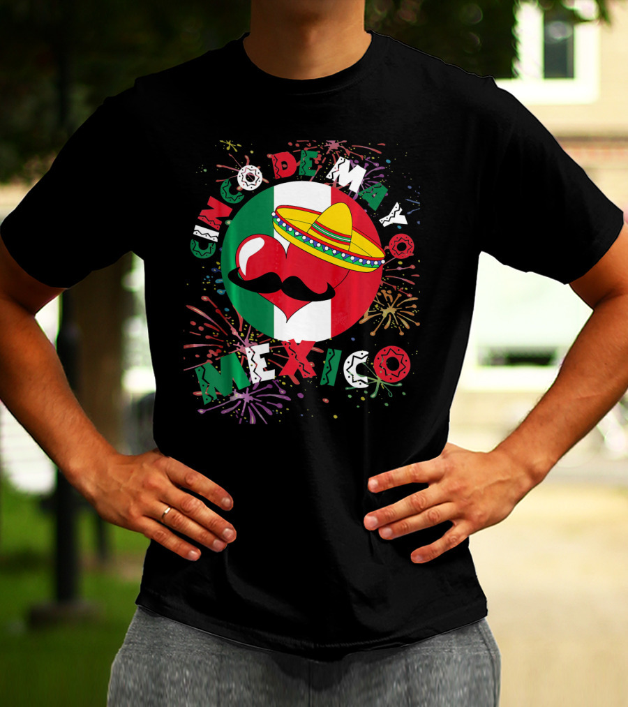 Cinco De Mayo Mexico Celebration Heart Sombrero Fireworks T-Shirt