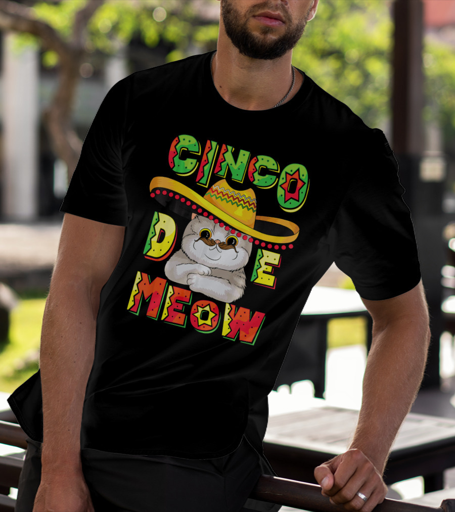 Cinco De Meow Funny Cat With Sombrero Celebrating Mayo T-Shirt