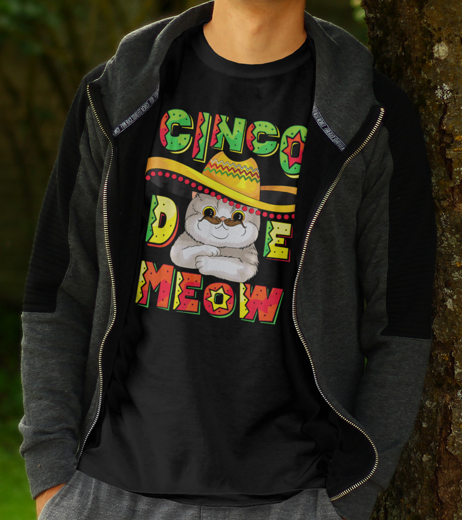 Cinco De Meow Funny Cat With Sombrero Celebrating Mayo T-Shirt