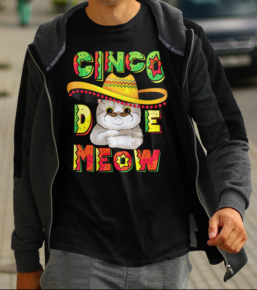 Cinco De Meow Funny Cat With Sombrero Celebrating Mayo T-Shirt