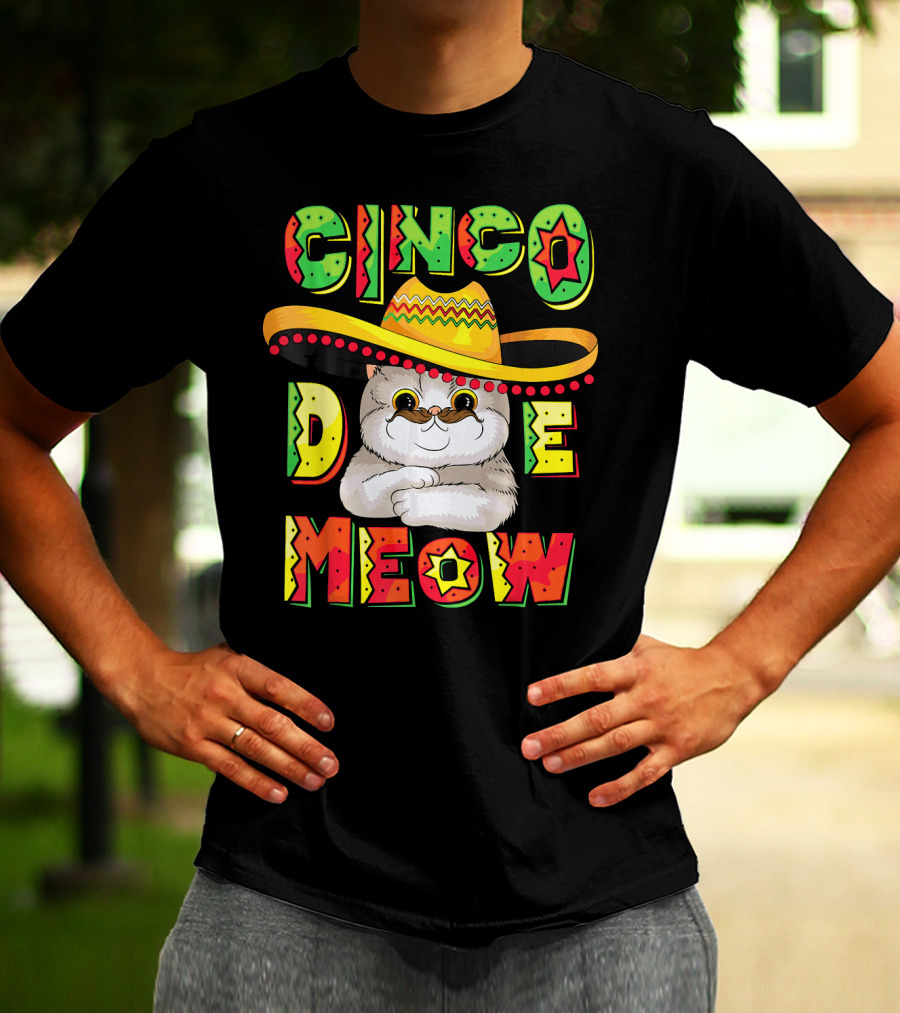 Cinco De Meow Funny Cat With Sombrero Celebrating Mayo T-Shirt
