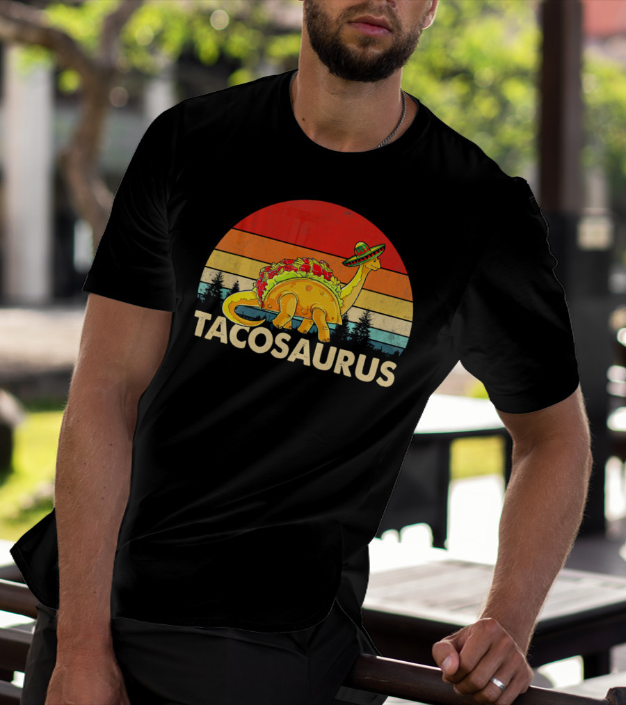 Tacosaurus Sombrero Dinosaur Cinco De Mayo Vintage Sunset T-Shirt