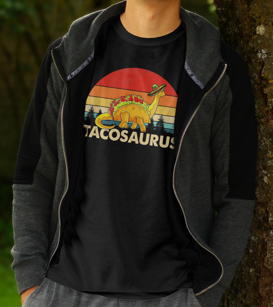 Tacosaurus Sombrero Dinosaur Cinco De Mayo Vintage Sunset T-Shirt