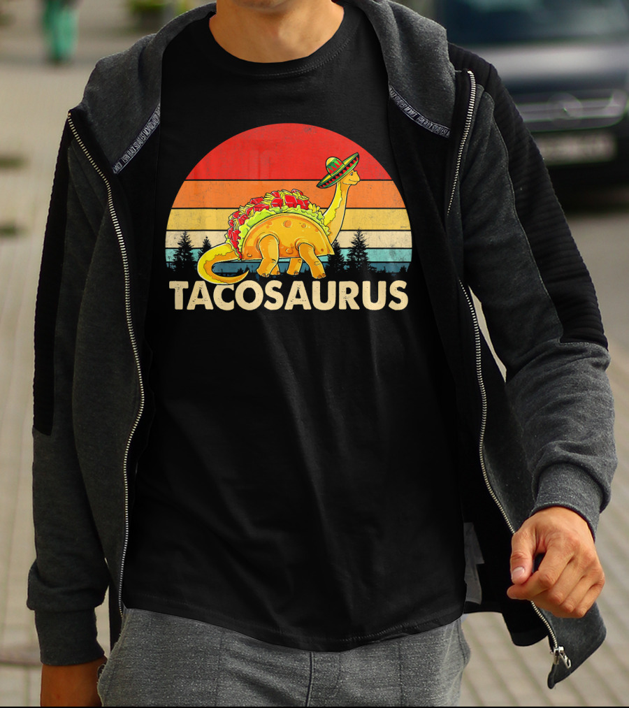 Tacosaurus Sombrero Dinosaur Cinco De Mayo Vintage Sunset T-Shirt
