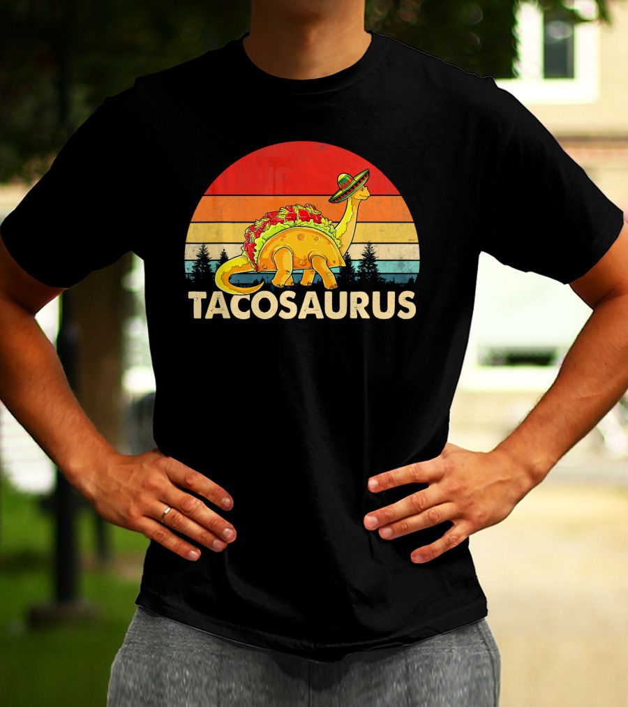 Tacosaurus Sombrero Dinosaur Cinco De Mayo Vintage Sunset T-Shirt