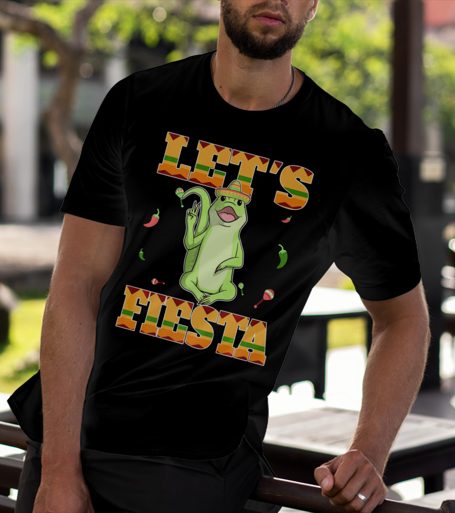 Let's Fiesta Lizard Sombrero Maracas Peppers Cinco De Mayo Mexican T-Shirt