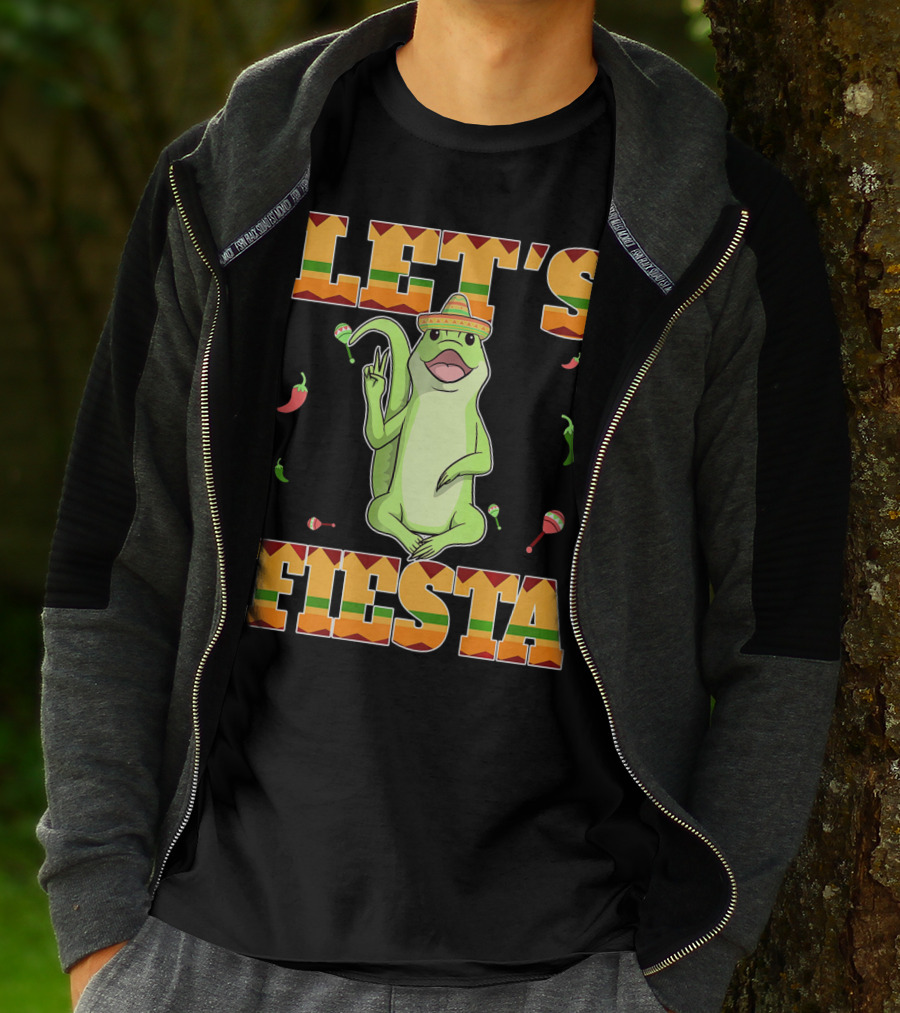Let's Fiesta Lizard Sombrero Maracas Peppers Cinco De Mayo Mexican T-Shirt