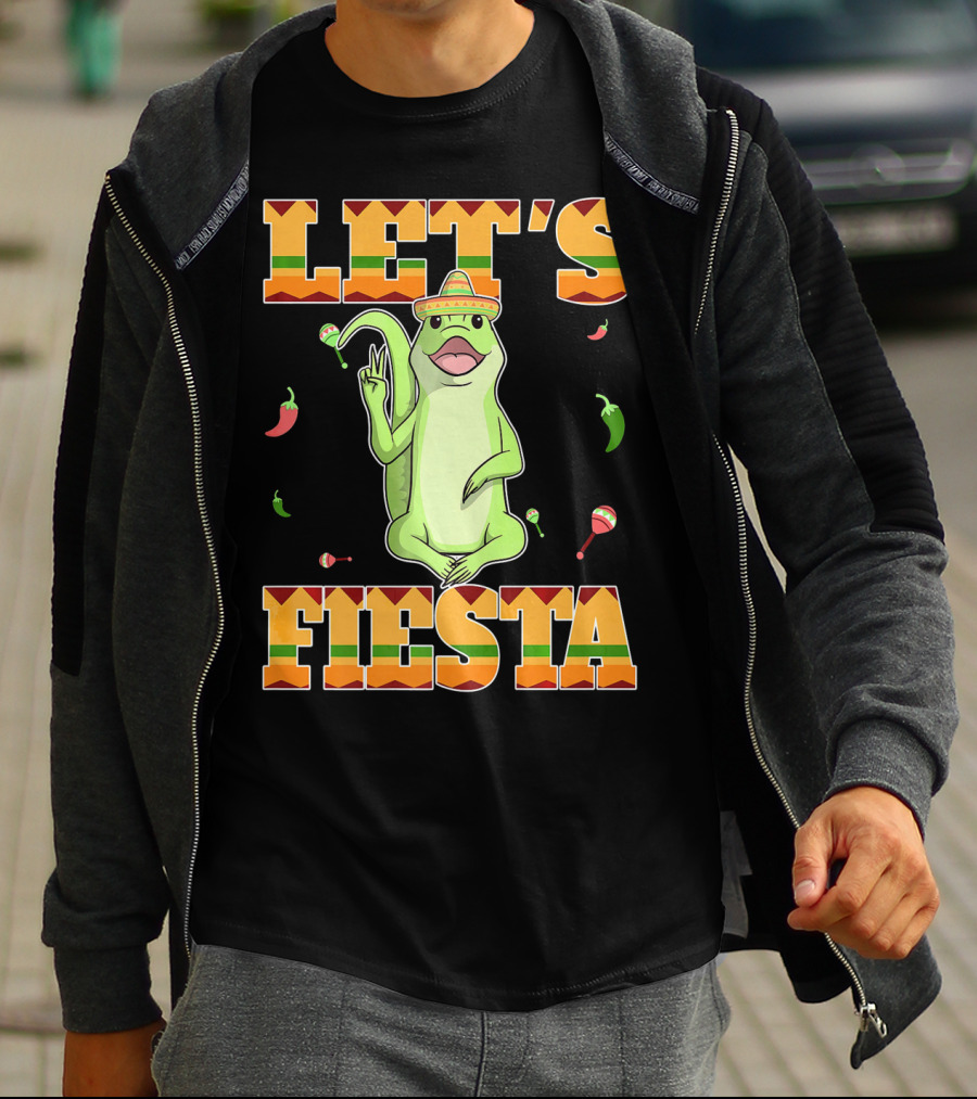 Let's Fiesta Lizard Sombrero Maracas Peppers Cinco De Mayo Mexican T-Shirt