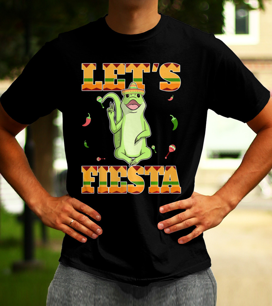 Let's Fiesta Lizard Sombrero Maracas Peppers Cinco De Mayo Mexican T-Shirt