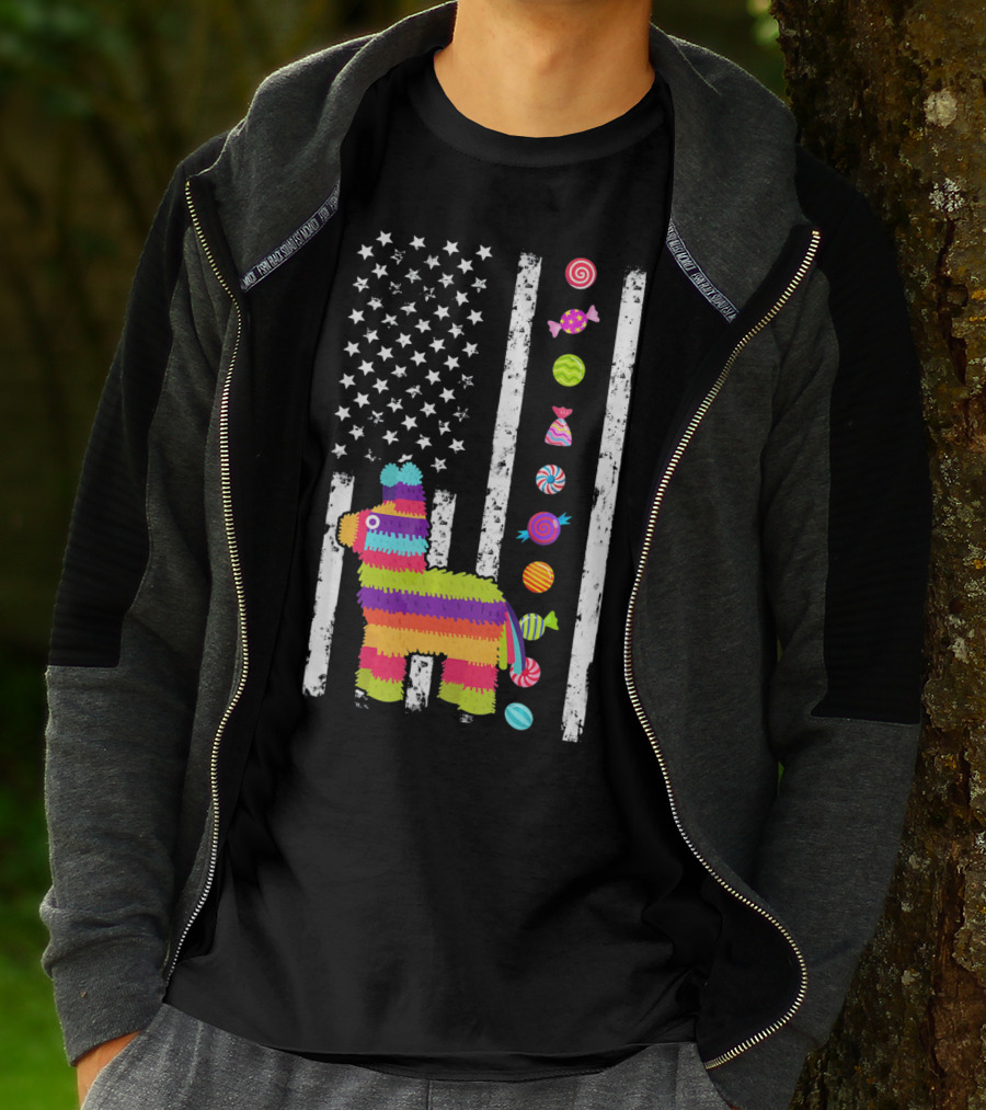 Cinco De Mayo Tacosaurus Piñata Candy Stars Stripes T-Shirt