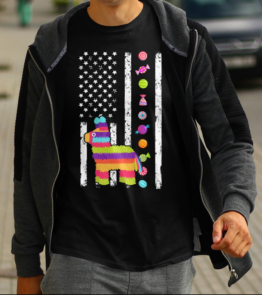 Cinco De Mayo Tacosaurus Piñata Candy Stars Stripes T-Shirt