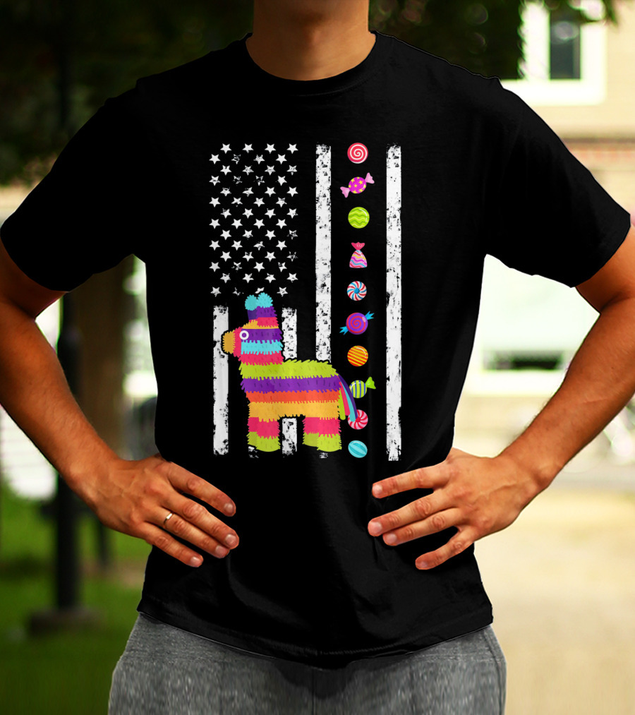 Cinco De Mayo Tacosaurus Piñata Candy Stars Stripes T-Shirt