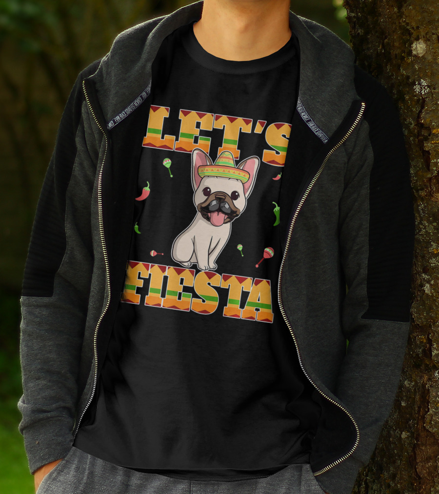 Let's Fiesta French Bulldog Sombrero Maracas Peppers Cinco De Mayo T-Shirt