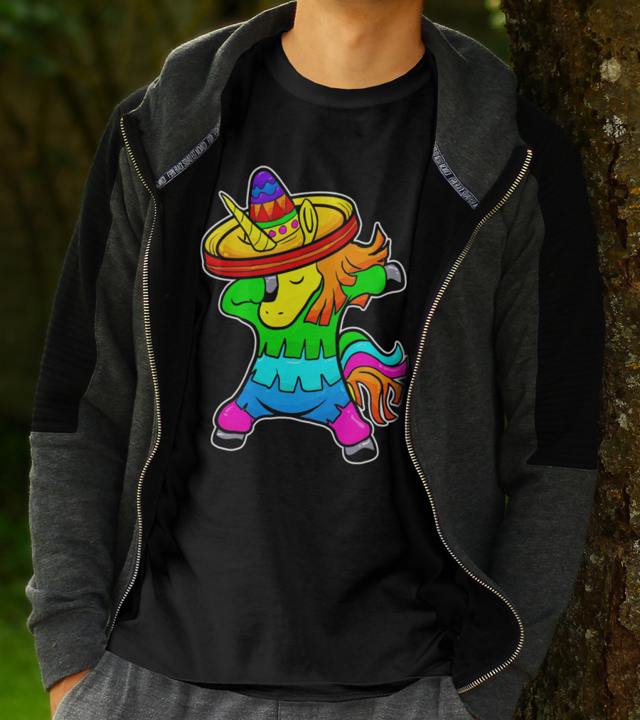 Cinco De Mayo Rainbow Sombrero Dabbing Unicorn T-Shirt