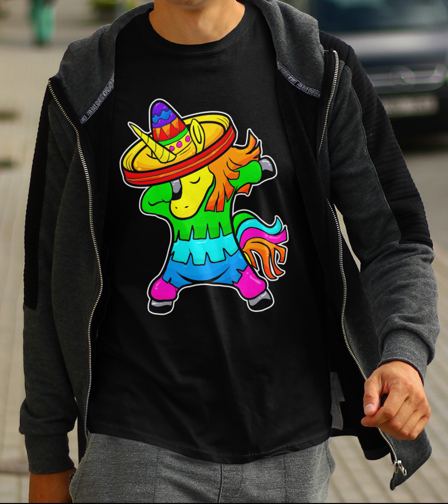 Cinco De Mayo Rainbow Sombrero Dabbing Unicorn T-Shirt