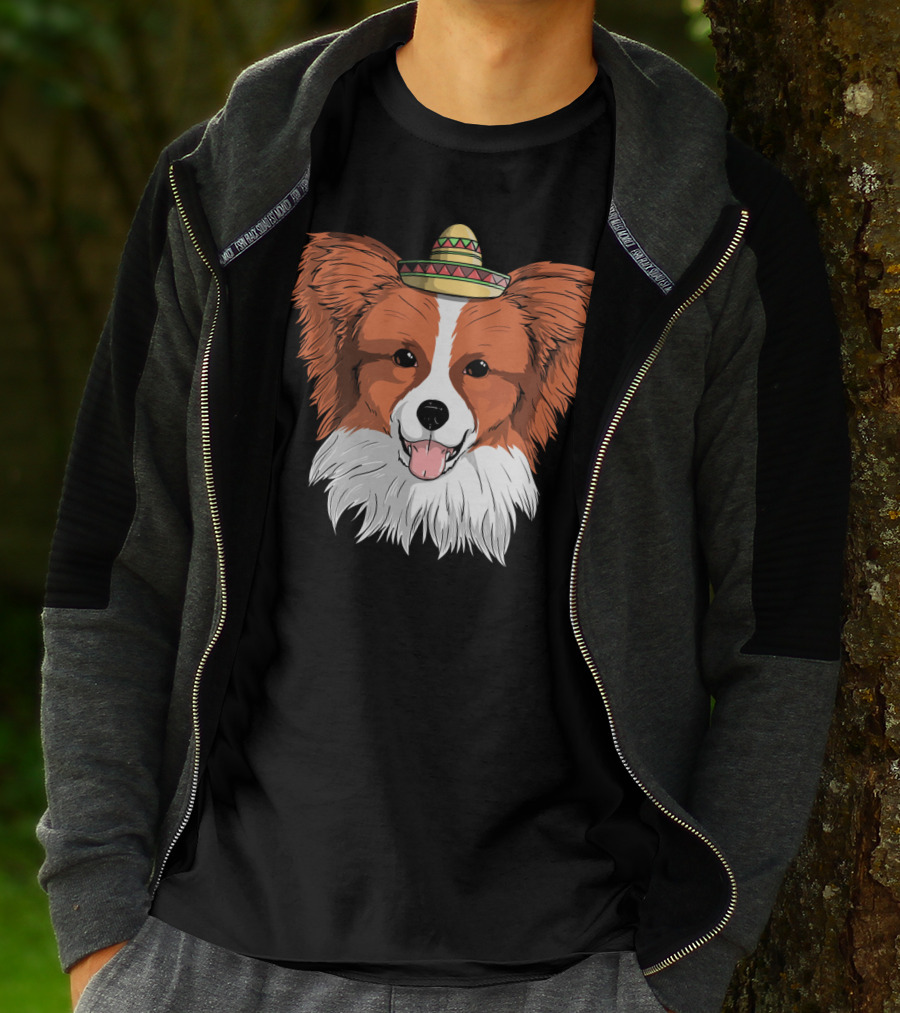 Papillon Dog Sombrero Fiesta Cinco De Mayo T-Shirt