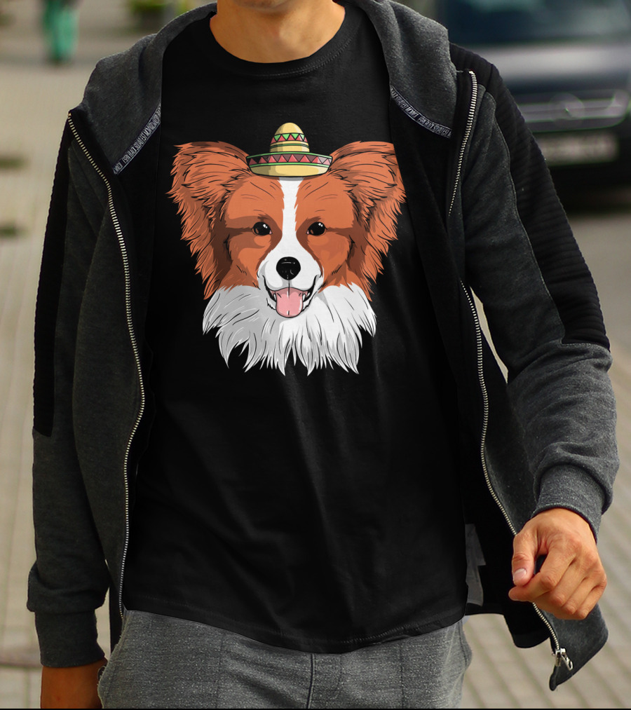 Papillon Dog Sombrero Fiesta Cinco De Mayo T-Shirt
