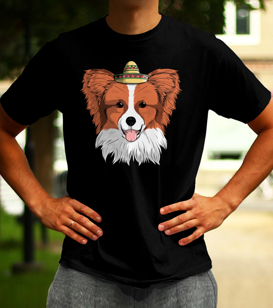 Papillon Dog Sombrero Fiesta Cinco De Mayo T-Shirt