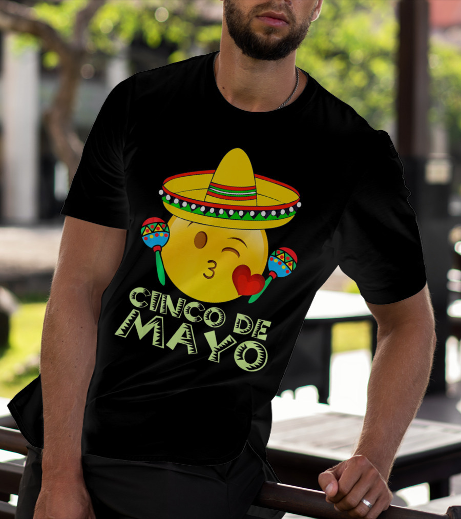 Cinco De Mayo Emoji Sombrero Maracas Kids Women Kisses T-Shirt