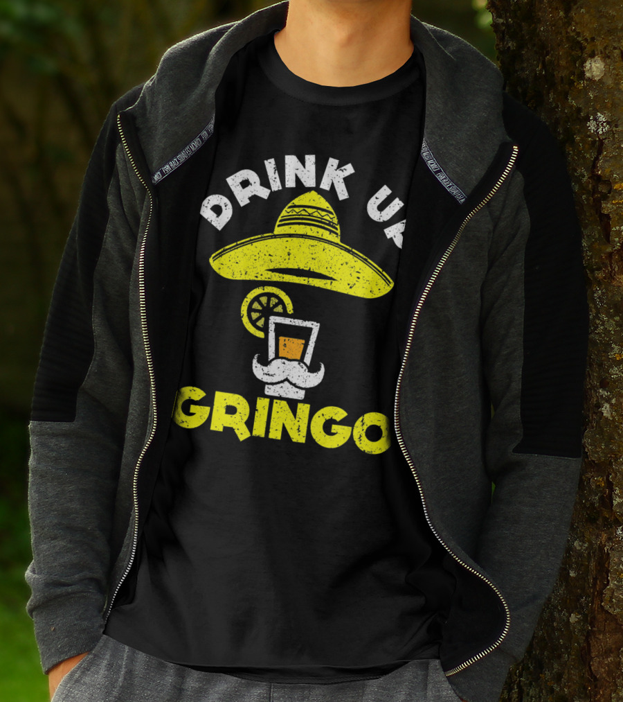 Drink Up Gringo Sombrero Beer Mustache Lime T-Shirt