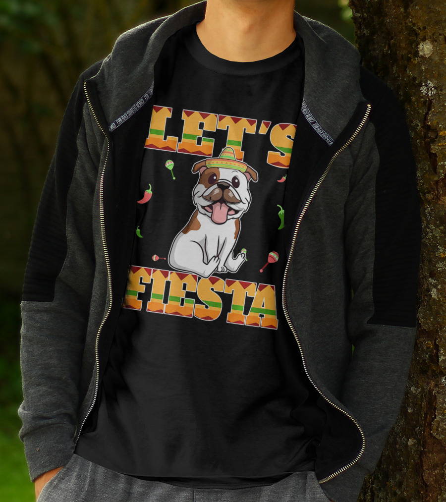 Let's Fiesta Bulldog Cinco De Mayo Sombrero Peppers T-Shirt