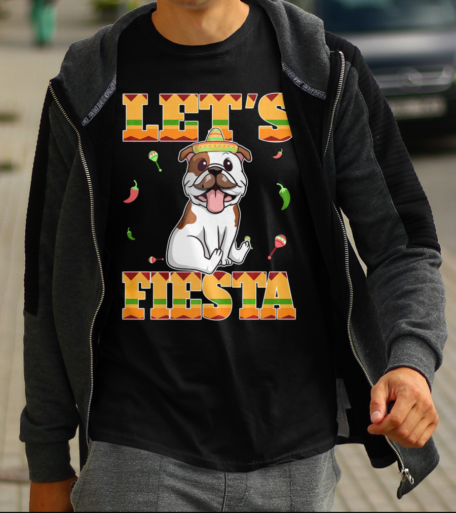 Let's Fiesta Bulldog Cinco De Mayo Sombrero Peppers T-Shirt