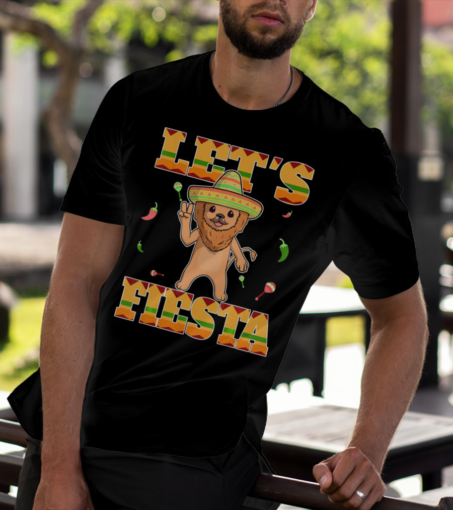 Let's Fiesta Lion Sombrero Peppers Maracas Mexican Cinco De Mayo T-Shirt