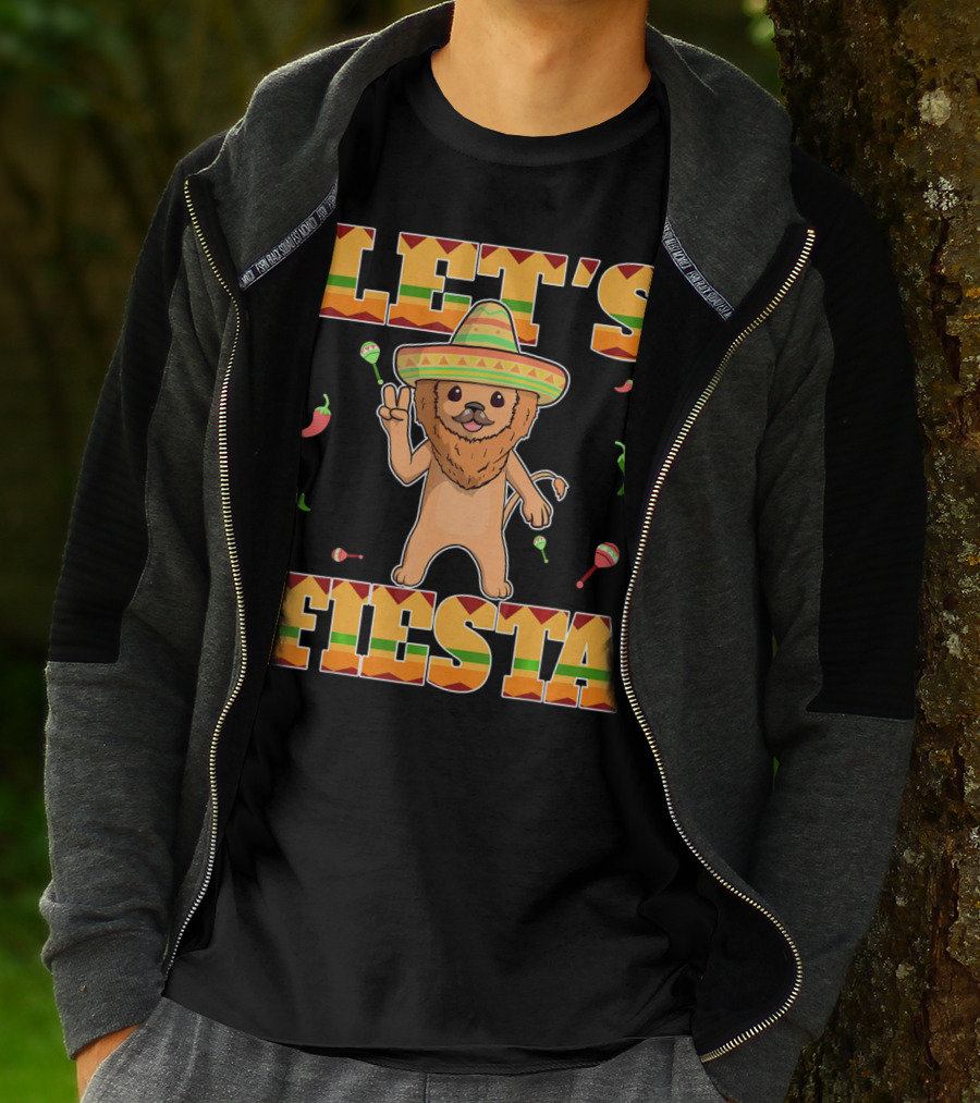 Let's Fiesta Lion Sombrero Peppers Maracas Mexican Cinco De Mayo T-Shirt
