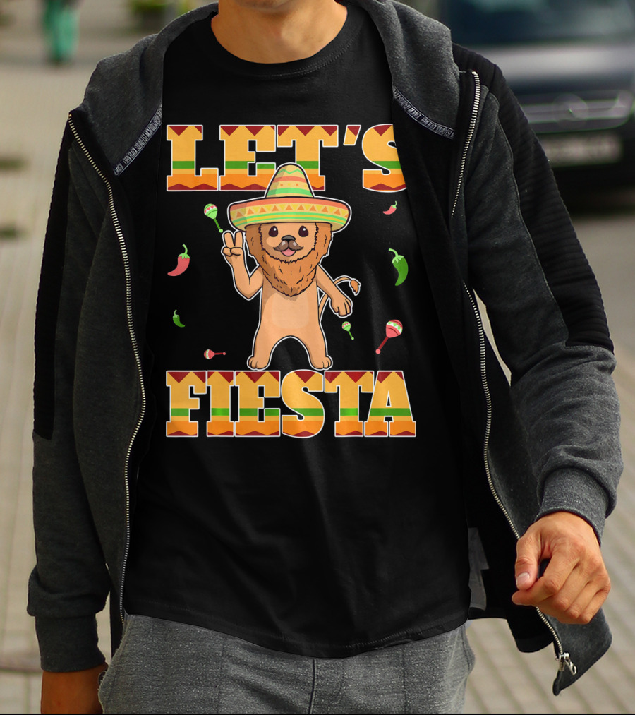 Let's Fiesta Lion Sombrero Peppers Maracas Mexican Cinco De Mayo T-Shirt