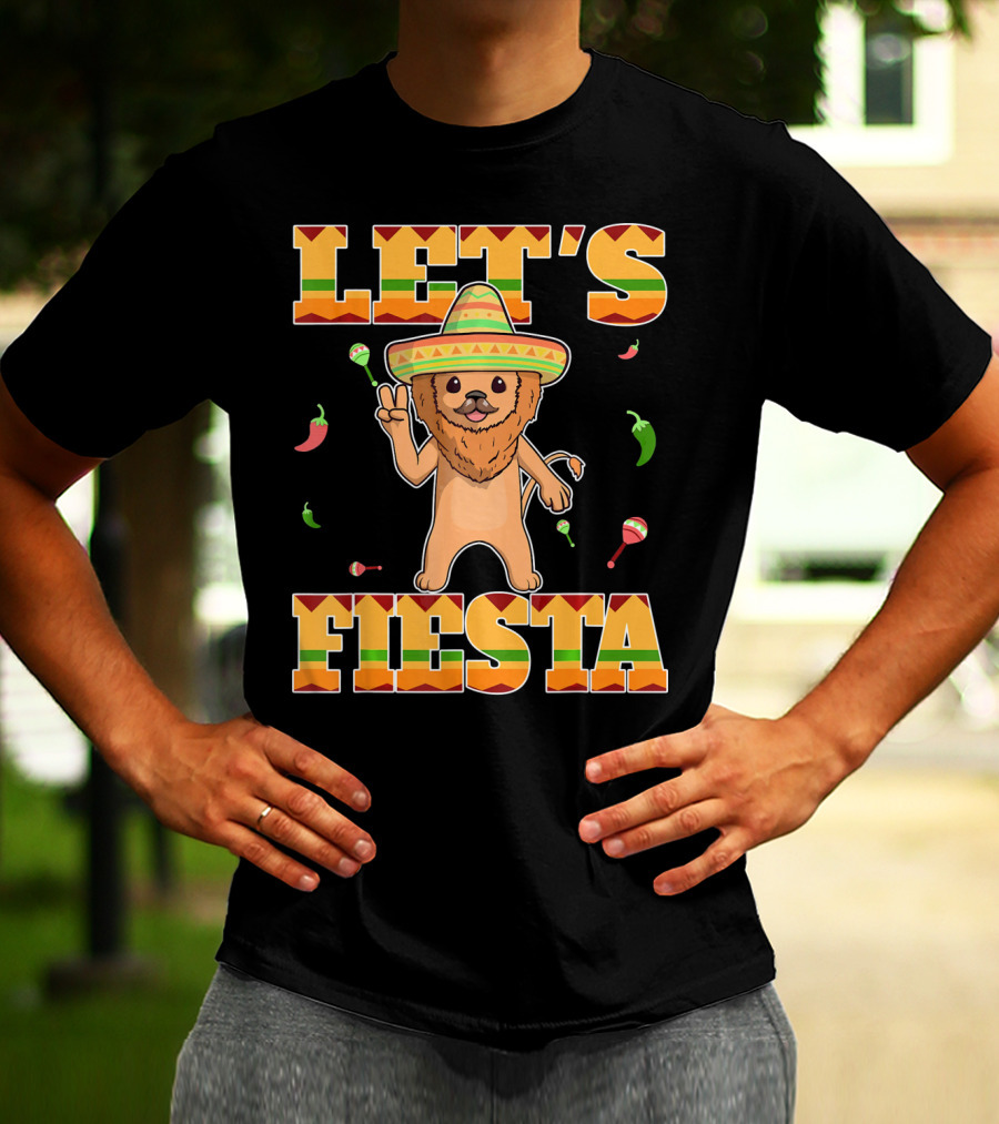 Let's Fiesta Lion Sombrero Peppers Maracas Mexican Cinco De Mayo T-Shirt