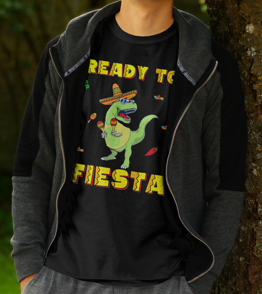 Ready To Fiesta Dinosaur Sombrero Maracas Cinco De Mayo T-Shirt