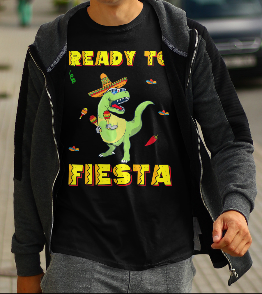 Ready To Fiesta Dinosaur Sombrero Maracas Cinco De Mayo T-Shirt