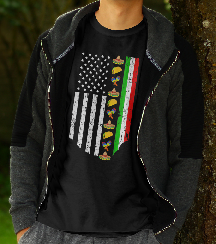 American Flag Tacos Sombrero Maracas Cinco De Mayo T-Shirt