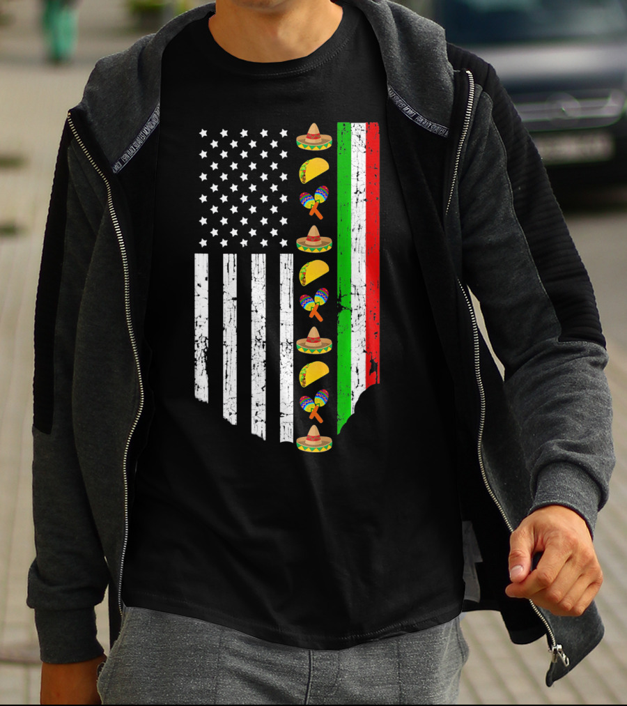 American Flag Tacos Sombrero Maracas Cinco De Mayo T-Shirt