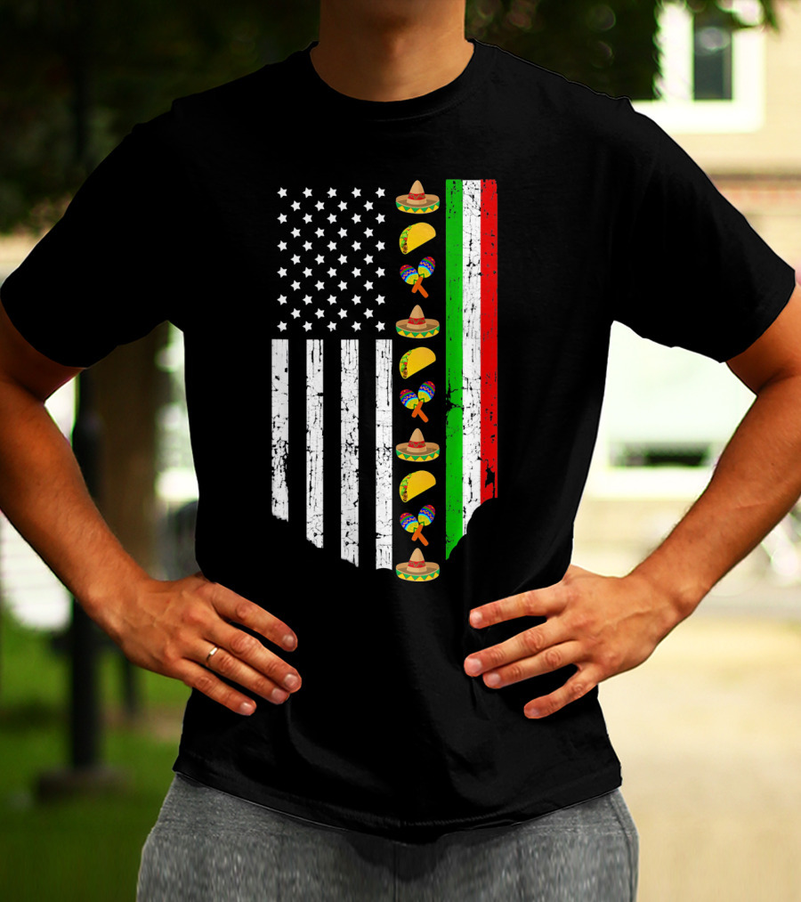 American Flag Tacos Sombrero Maracas Cinco De Mayo T-Shirt