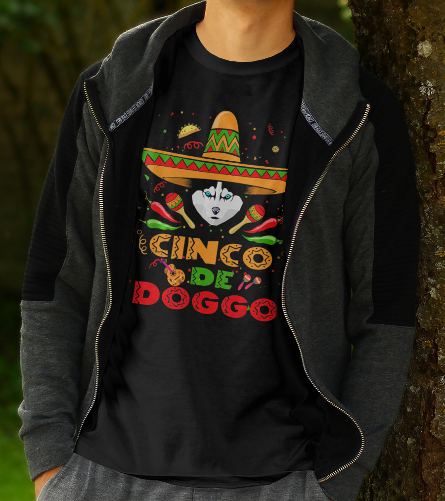 Cinco De Doggo Siberian Husky Sombrero Celebration Fiesta Elements T-Shirt