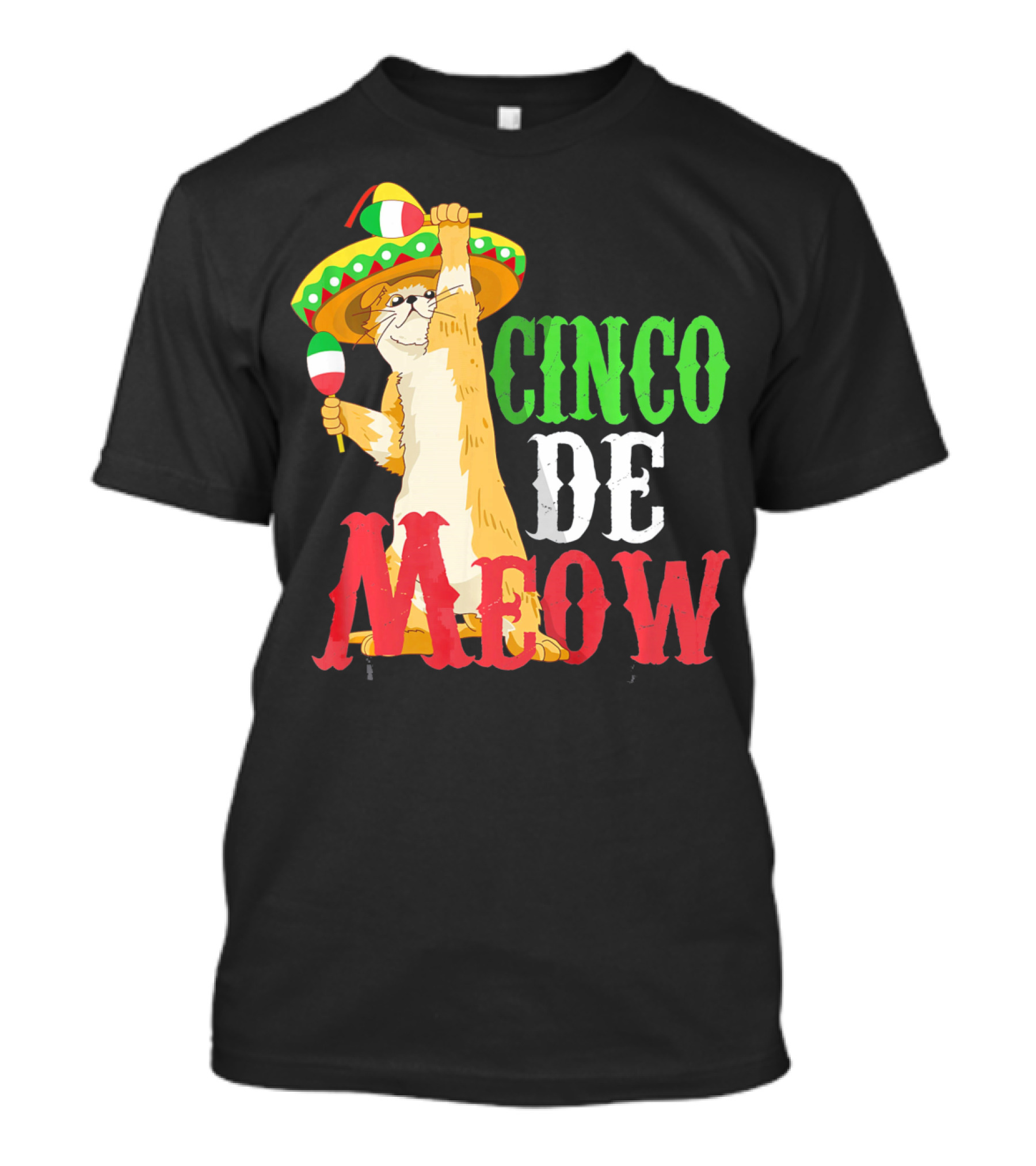 Cinco De Mayo Cinco De Meow Cat Sombrero Maracas T-Shirt