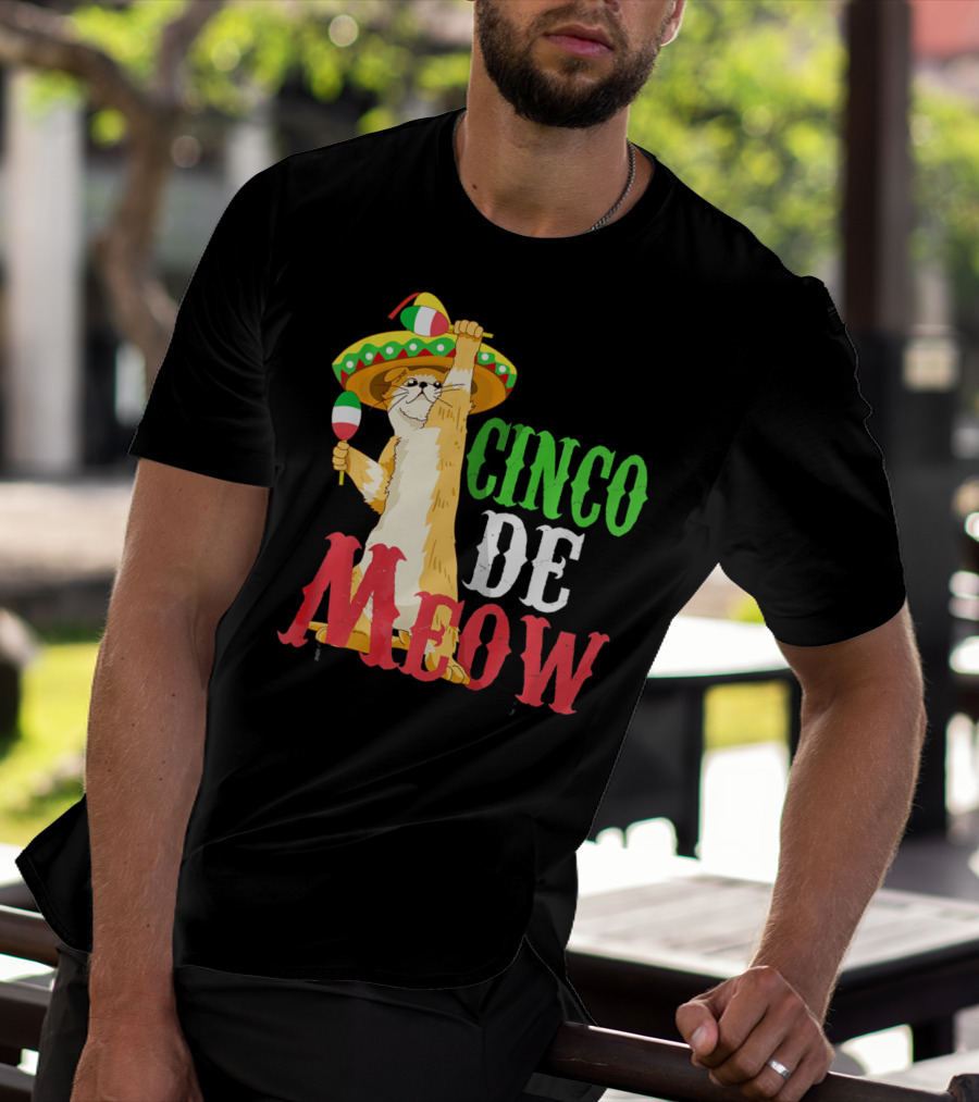 Cinco De Mayo Cinco De Meow Cat Sombrero Maracas T-Shirt