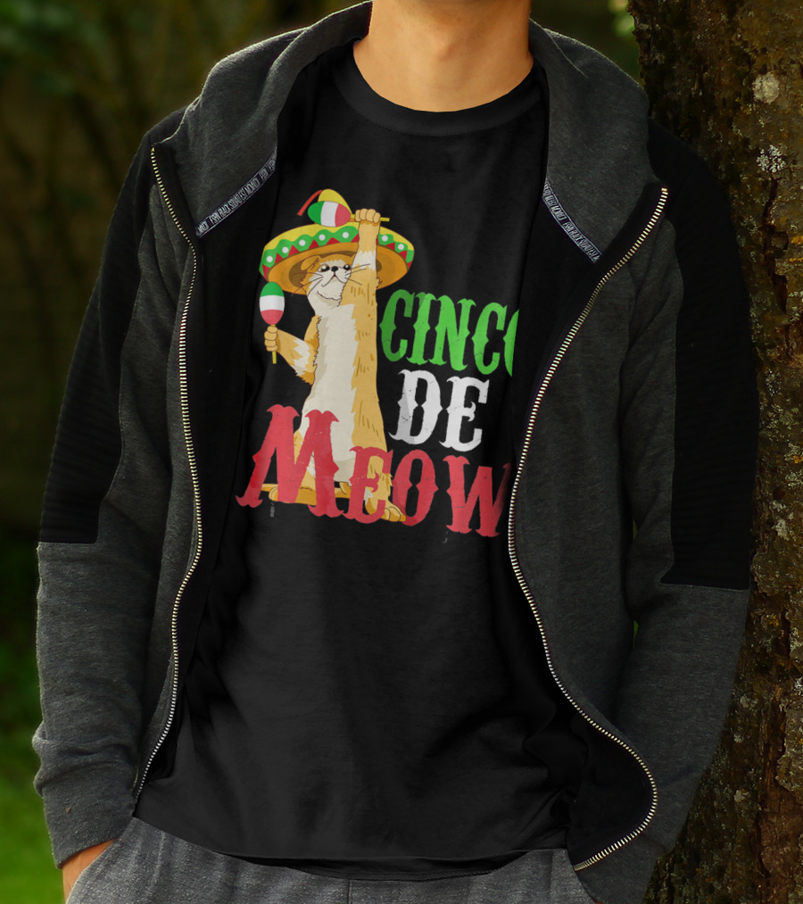 Cinco De Mayo Cinco De Meow Cat Sombrero Maracas T-Shirt